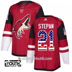Barn Ishockey Arizona Coyotes Tröja Derek Stepan 21 Adidas 2017-2018 Röd USA Flag Fashion Authentic